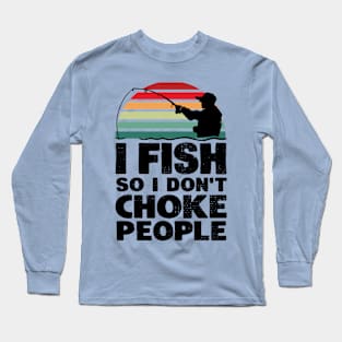 Retro sunset fishing lover design Long Sleeve T-Shirt